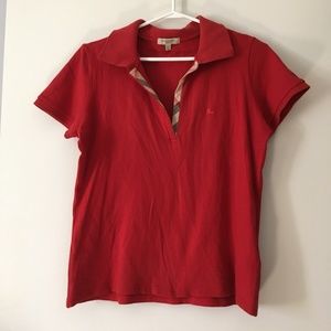 BURBERRY Rust Red Nova Check Trim Polo Shirt L